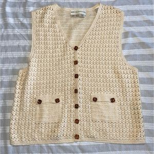 Vintage Marisa Christina Hand-Knitted Crochet Cream Square Button Vest Medium